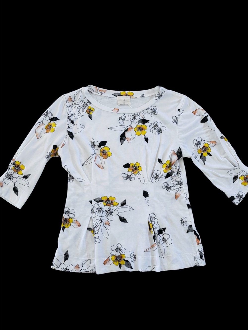 Anthropologie T.La Rooney Floral Pleated Elbow Sleeves Tee Top X Small